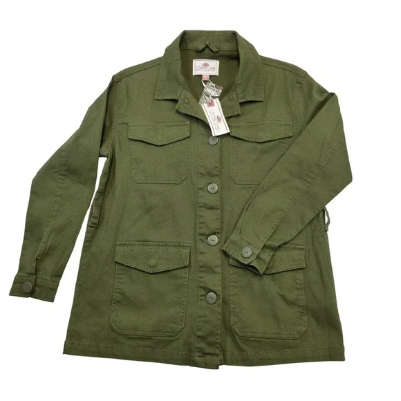 1 Sunset Lane Olive Green Utility Jacket Women's Small Button Front Cotton NWT - Picture 1 of 9